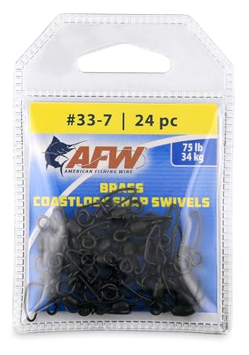 AFW Brass Coastlock Snap Swivels – Durable Fishing Gear with High-Strength Wire Snaps, Black Oxide Finish, Prevents Line Twisting & Kinking, Supports Up to 350 lb Test. - size: 24 pc, #7, 75 lb test