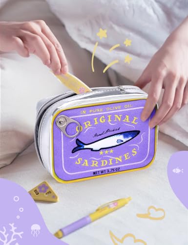 Cessfle Canned Sardines Makeup Bag, Funny Sardine Tin Fish Cosmetic Bag, Creative Cute Makeup Bag Kawaii Pencil Case Pouch, Coquette Make up Pouch for Women… - color: Purple mix Yellow