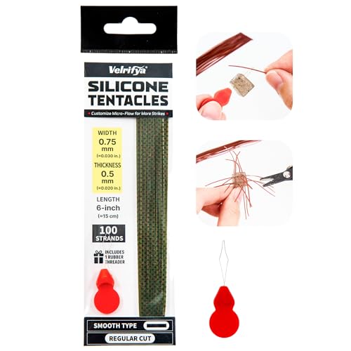 Silicone Skirt Tabs & Tentacle Strands Set for Dice Lure Builds, Japanese-Style Rubber Legs DIY Kit for Soft Baits, with Threader Tool, Fishing Lure Material for Jig Skirts - color: 06 - Green Pumpkin, size: Smooth Type