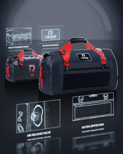 IRON JIA'S Motorcycle Dry Bag - Waterproof Duffle & Luggage Tail Bag Saddle Bags with Roll Top Closure, Shoulder Straps, Inner Pocket and Mesh Pocket (Navy Blue, 30L) - color: Navy Blue, size: 30L