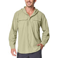 Mens Sun Protection Hiking Fishing Safari Shirts with Hood Long Sleeve Outdoor Quick Dry Shirts Hoodie - color: 5105 Khaki, size: XX-Large