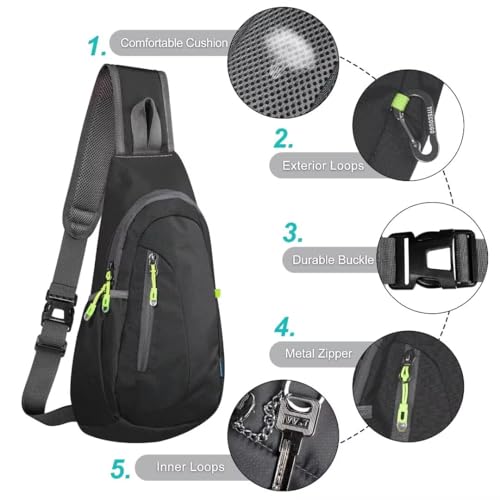 TITECOUGO Small Sling Bag, Lightweight Crossbody Backpack for Men Women, Shoulder Bag for Sports and Outdoor - color: Black