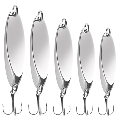 Fishing Lures Spoons, Trout Lures 5pcs/30pcs Hard Metal Spinner Bass Baits 5 Sizes Casting Spoon Hooks for Salmon Bass in 1/5oz 1/4oz 3/8oz 1/2oz 3/4oz - color: 5PCS-7g/10g/14g/18g/21g