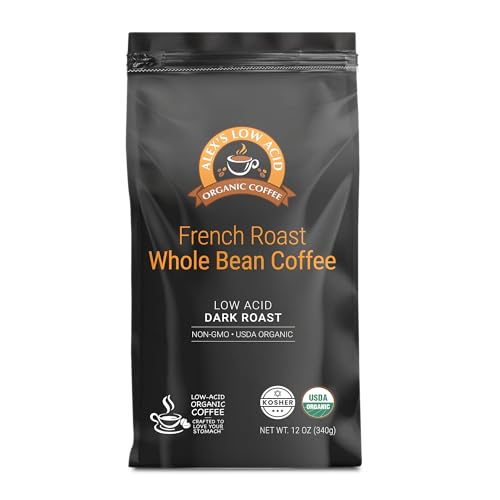 Alex's Low Acid Organic Coffee 12oz Bag - Whole Bean French Roast (Pack of 1)