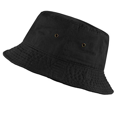 Cotton Bucket Hat Packable Sun Hat – Unisex Summer Travel Beach Fisherman Hat for Men Women Outdoor Fishing Hiking - color: Black, size: Small-Medium