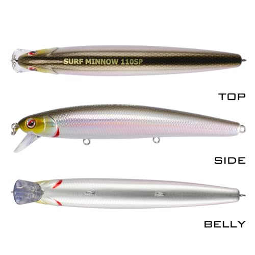 LITTMA California Surf Fishing Lures Saltwater Jerkbait Crankbait Surf Minnow 110/125 - Metallic Sardine Super Glow & Pearl Pink Belly Glow Lures for Halibut & Striper Fishing - color: Super Shiner, size: 110mm - 5/8oz