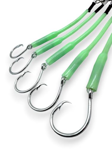 Deep Drop Fishing Rig – Glow in The Dark Sleeves – NOAA Compliant Circle Hooks – Tilefish Grouper Snapper Bottom Rig – Made in USA – End Game Tackle – 3 or 5 Hook Options - size: 13/0, 3 Hook