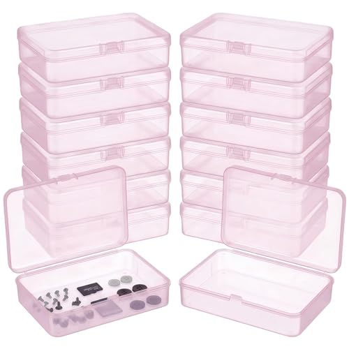 LJY 12 Pieces Rectangular Empty Mini Plastic Organizer Storage Box Containers with Hinged Lids (4.5 x 3.3 x 1.1 inch, Pink) - color: Pink, size: 4.5 x 3.3 x 1.1 inch