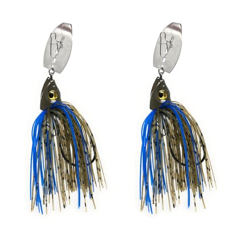Reaction Tackle Tungsten Bladed Swim Jig Heads - Vibrating Chatter Jig with Silicone Skirt for Bass Walleye Pike (2-Pack) - color: Okeechobee Craw, size: 3/8 Oz