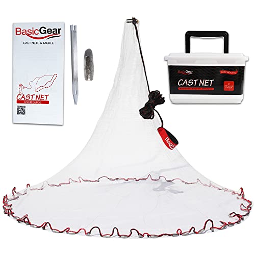 BasicGear Cast Net | Lead, 3ft-12ft Radius, 3/8 or 1/4 inch Mesh for Freshwater and Saltwater Bait Fish| Professional Grade and Upgraded Material | Throw Style - size: 8ft Radius, 3/8" Mesh