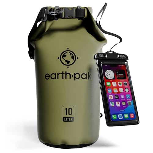 Earth Pak Waterproof Dry Bag - Roll Top Waterproof Backpack Sack Keeps Gear Dry for Kayak with Waterproof Phone Case - color: Forest Green, size: 10L