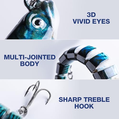Goture Bass Fishing Lures, Lifelike Jointed Swimbait for Bass Trout Walleye Crappie Pike, Slow Sinking Segment Swimming Bait Fishing Lures for Freshwater and Saltwater, Gifts for Men - color: C:3pcs Bass Lures with 20pcs Snaps