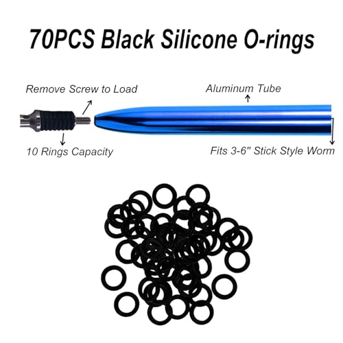 Wacky Rigging Tool, Fishing Bait Rigs, Wacky Rig Ring Tool with 70PCS Worm O-Rings, Wacky Worm Kit for Senko Neko Finesse Stick Soft Baits - color: Navy Blue+a fishing lanyard