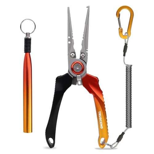 TRUSCEND Easy Use Lockable Fishing Pliers with Tungsten Carbide Cutter, Innovative Ergonomic Handy Handle, Saltwater Corrosion Resistant Teflon Coated Fishing Tool, Light Multi-Function Fishing Gear - color: B1-gold