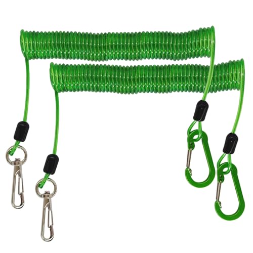Fishing Lanyard, Heavy Duty Coiled Lanyards Stainless Steel Wire Inside, Safety Rope Extension Cord Tether Retractable Fishing Accessories for Rods, Pliers, Boating, Paddles, Kayak - color: Green