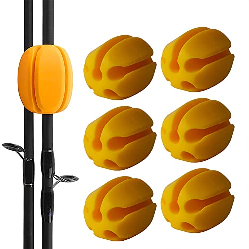 6pcs Fishing Rod Holder Straps, 5 Hole Fishing Tackle Ties, Silicone Stretchy Rod Holder, Fishing Rod Tie Holder Egg Shaped Binder for Outdoor Fishing yellow - color: yellow