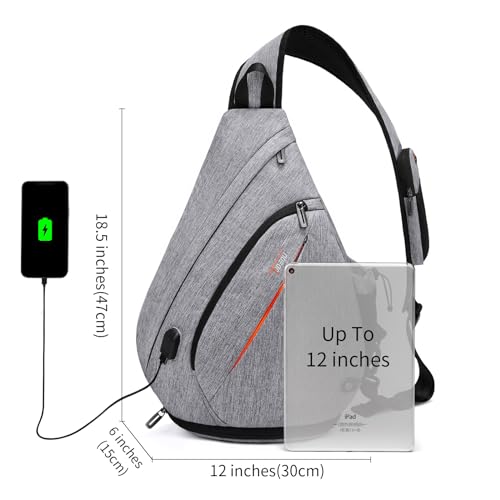 TUDEQU Large Sling Bag for Men,19L Crossbody Backpack with 8 Pocket,Gym,EDC | One Strap Backpack with Umbrella Pocket,Sling Backpack with Stability Strap, One Shoulder Backpack for Hiking,Gym,Travel - color: Gray Match Black