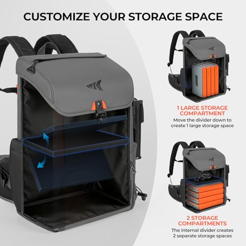 KastKing All Weather Fishing Tackle Backpack with Removable Rod Holders,Waterproof ArmorShield Fabric Fishing Bag Storage Fishing Gear - color: B: Grey（Without Waterproof Tackle Box）