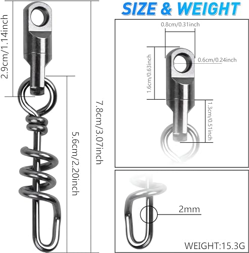Fishing Corkscrew Swivels, 750lbs Heavy Duty Quick Release Big Game Connector Dredge for Saltwater Freshwater