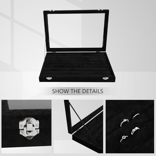 Wudygirl 7 Slot Ring Holder Organizer Display Tray for Rings And Jewelry Storage Velvet Ring Box with Multiple Slots Rings Organizer and Jewelry Showcase (Black Velvet) - color: Black, size: Ring