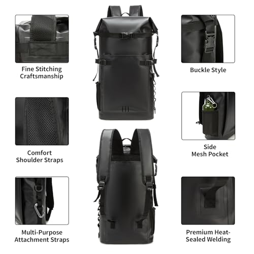 Waterproof Dry Bag,Heavy Duty Hiking Backpack Roll-Top Closure Bag for Kayaking, Hiking, Camping, Boating- Men/Women ﻿ - color: black