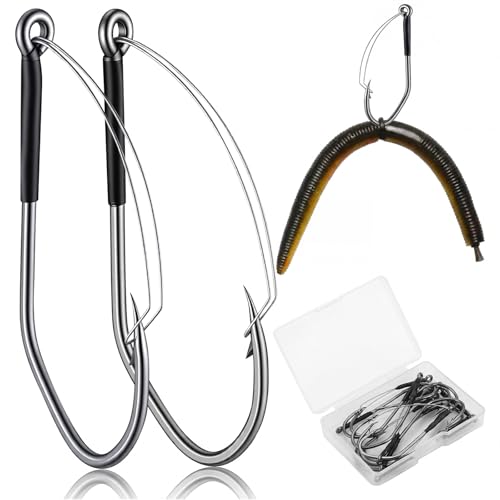 70 Pcs Weedless Wacky Rig Hooks Professional V Bass Fishing Worm Hooks Carbon Steel Fishing Lure Baits for Freshwater Saltwater - size: 3/0