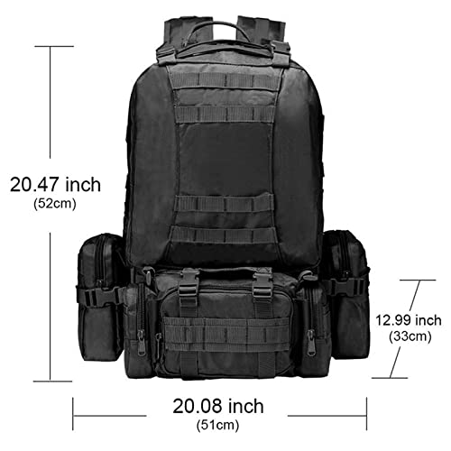 CVLIFE Tactical Backpack Military Army Rucksack 60L Large Assault Pack Detachable Molle Bag - color: 02-black