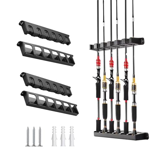 2 Packs Fishing Rod Holder for Garage Vertical Wall-Mounted Stores 12 Rods or Combos Fits Most Rod Diameters (Vertical Black, 2 Pair 12 Rods) - color: Black 2 pairs