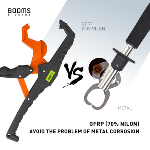 Booms Fishing G05 Lip Gripper Saltwater, 9.4" Plastic Catfish Grippers Pliers, Grabber Tool With Lanyard, Grips for Kayak Fishing Accessories, Great Holder for Caught Fish - color: Orange