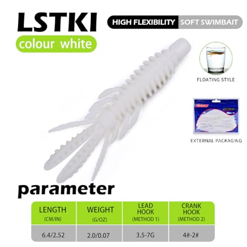 10 Pcs Soft Swimbait Lures, 6.4cm/2.5in Shrimp Shape Soft Plastic Fishing Lures Kit, Bass Fishing Lure Swim Baits with 5 Color, for Fishing Trout, Crappie, Bass, Redfish, Freshwater, Saltwater - color: White, size: 2.5 inch