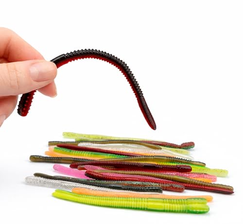 10Pcs Soft Plastic Worms for Bass Fishing, Multicolor Stick Worm Set, Freshwater Fishing Bait