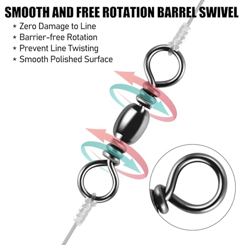 Alwonder 100-Pack Fishing Barrel Swivels, High Strength Stainless Solid Ring Brass Barrel Swivel with Black Nickel Coating, Rolling Fishing Swivels Tackle Line Connector Saltwater Freshwater - size: #6/0-163LB