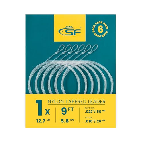 SF Pre-Tied Loop Fly Fishing Tapered Leader Nylon Clear Trout Freshwater Saltwater Bonefish Permit Bass Salmon Steelhead 7.5FT 9FT 10FT 12FT 15FT 0X 1X 2X 3X 4X 5X 6X 7X - size: 9FT-1X, style: Freshwater Knotted 6-pack