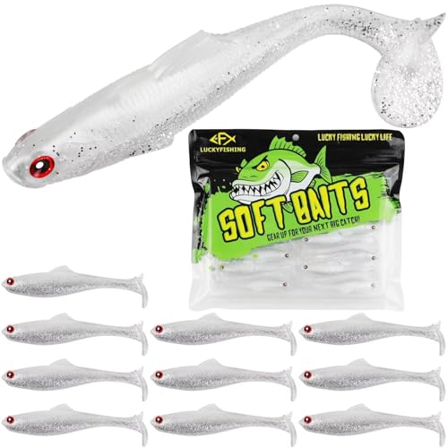 LUCKYFISHING Paddle Tail Swimbaits Soft Plastic Swimbaits Soft Baits for Bass Fishing Trout Crappie Walleye Freshwater Saltwater 10/16/20 PCS Soft Plastic Baits 4/3.5/3/2.5 Inch - color: White, size: 2.5 inch-20pcs