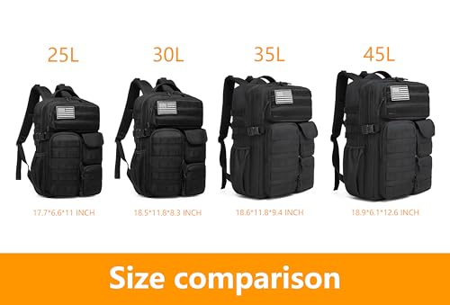 Wotony Tactical Backpack - Military waterproof backpack with multiple pockets and tactical gear for the outdoors (Black, 25L) - color: Black, size: 25L