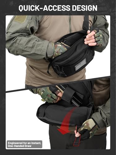 Tactical Sling Bag, Fanny Pack,2in1,CCW & EDC Shoulder Bag with MOLLE & Pistol Holster - 1000D Adjustable Strap for Outdoor Carry Men & Women - color: Black