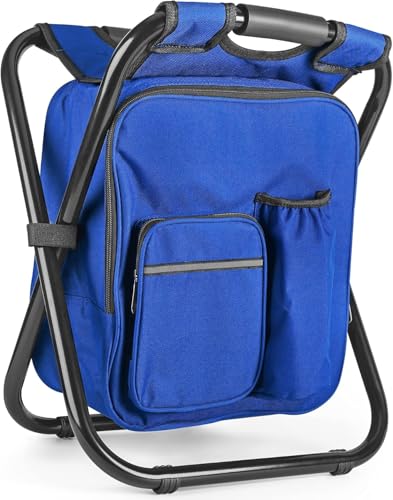 Kikerike Backpack Stool Cooler Chair Heavy Duty 300 LBS Max Load Portable Lightweight Stool Backpack Folding Fishing Cooler Seat for Camping Hunting Fishing - Dark Blue - color: Dark Blue