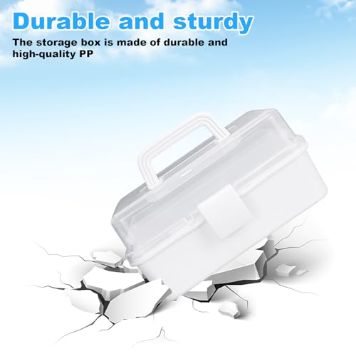 10Inch Tackle Box Organizer and Storage,Three-Layer Sewing Box With 2 Trays | Craft Organizers and Storage,Medicine Storage Box With Handle For Nail、Makeup、Diamond Painting、Building Blocks - color: White