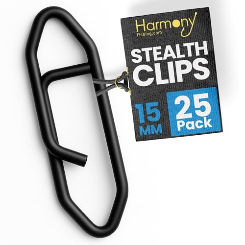 Harmony Fishing Stealth Clips (25 Pack) [Black Stainless] (Ultra-Strong, Fast-Swapping Universal Power Snaps for Fishing Lures) - size: 15mm (40# Test)