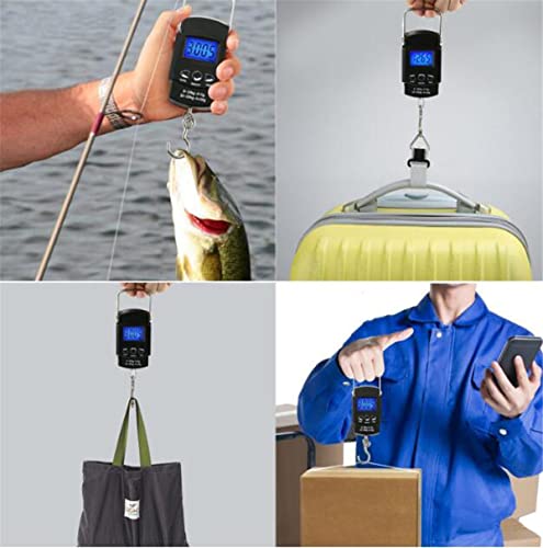 TXY Fish Scale, 50kg/110lb Portable LCD Electronic Hand Scale Travel Hanging Fish Scale with 1m Ruler Tape Precision Steelyard Scales for Fishing