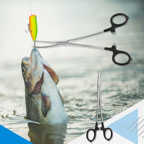 2 Pcs 7 Inch Fishing Forceps Set Fishing Hemostat Pliers with Grip Curved and Straight Hemostats Set Stainless Steel Locking Clamps Hook Remover Tools