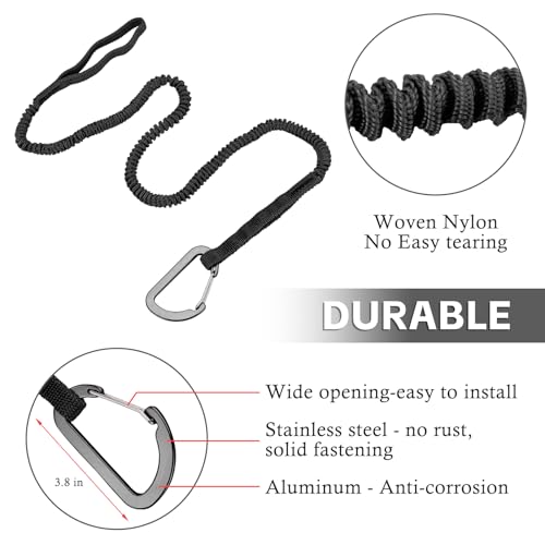 1/2/4 Pack Kayak Paddle Board Tether Leash Stretchable Strap Lanyard Rope, 3.3-7 Feet with Carabiner for SUP Kayaking Boating Canoeing Fishing Pole Rod or Other Gear - color: Black, size: 1pc(3.3-7ft)