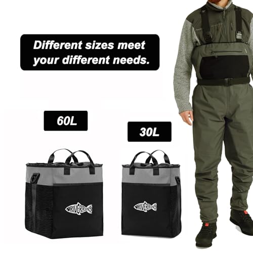 Riverruns Fishing Hunting Wader Bag with Vented Mesh, Waders Boots Bag, Fly Fish Storage Bag for Fishing, Hiking, Camping - color: Charcoal Taupe, size: Medium 30 L
