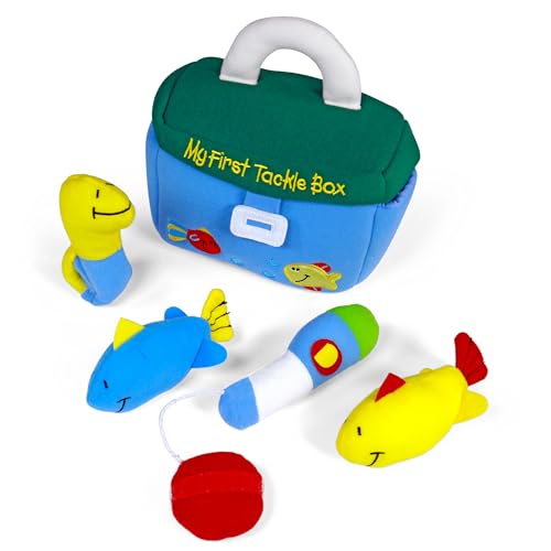 Baby GUND Play Soft Collection, My First Tackle Box 5-Piece Plush Playset with Rattle, Squeaker and Crinkle Plush Toys, Sensory Toy for Babies and Newborns, 8” - style: Tackle Box