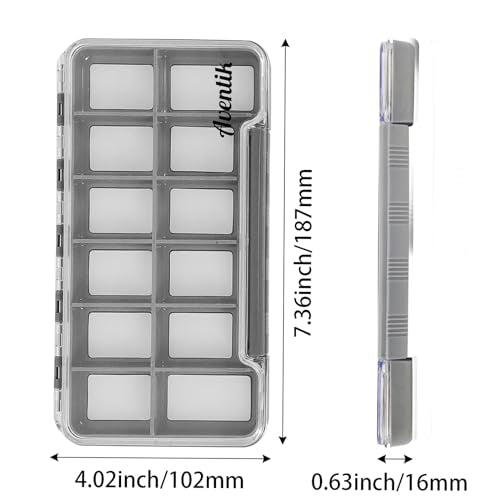 2PACK-Aventik Waterproof Slim Pocket Fly Box Fishing Hook Box Bait Storage Tackle Box (Large, 12 Magnetic Compartment) - style: L:Grey-12C