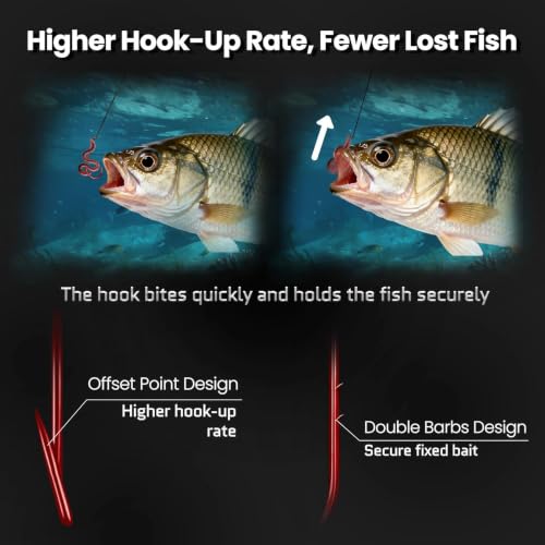 FishTrip 100pcs Baitholder Fishing Hooks, Double Barbed Long Shank Offset Bait Holder Fish Hook for Fishing Rigs Freshwater Saltwater Red #8-6/0 - size: 8#_100pcs