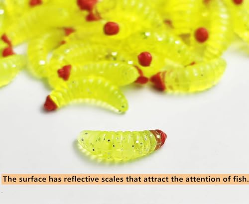 50pcs-1Inch Bass Fishing Worms Lures,Silicone Soft Maggot Baits Bread Worm Fishing Lure,5 Color - color: Yellow