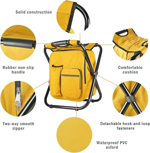 Kikerike Backpack Stool Cooler Chair Heavy Duty 300 LBS Max Load Portable Lightweight Stool Backpack Folding Fishing Cooler Seat for Camping Hunting Fishing - Yellow - color: Yellow