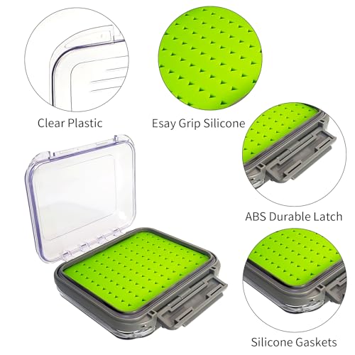 Aventik Silicone Fly Fishing Box Jig Box Waterproof Streamer flies Case Double Sided Clear Lid Storage Lure Case Saltwater Freshwater (SB:4.96x4x1.76inch) - style: SB:4.96x4x1.76inch