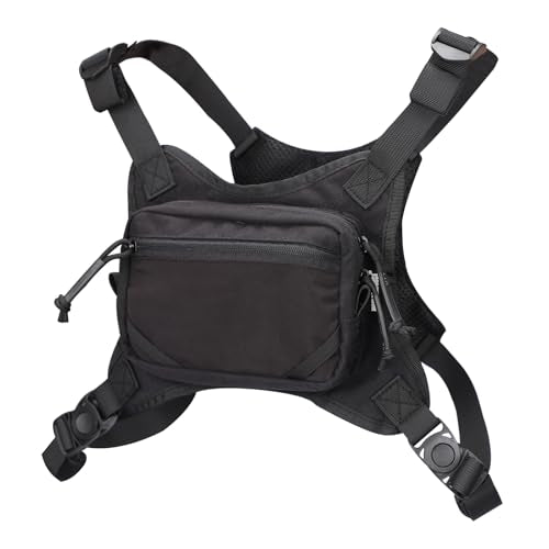 MGFLASHFORCE Chest Bag for Men and Women, Chest Rig Pack Front EDC Pouch Running Vest Phone Holder for Workout, Hiking and Outdoor Sports - color: Black